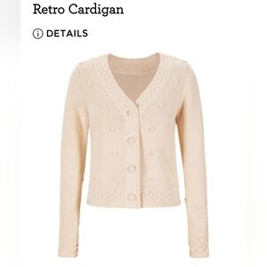 CAbi Retro Cardigan Sweater, Cream, Size XL